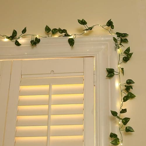 Extra Length 40ft 120 LED Vine with Fairy Lights Pothos String Lights USB Plugin & Battery Operated Leaf Lights with Timer 8 Modes Remote Decorative Light for Bedroom Graduation Party - Warm White thumbnail 2