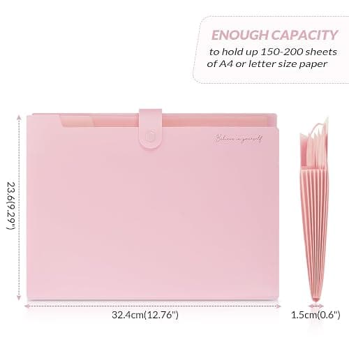 SKYDUE Expanding File Folder, Accordion File Organizer with 8 Pockets, Expandable Document Paper Receipt Holder for School Office Hospital, Letter/A4 Size Pink thumbnail 3
