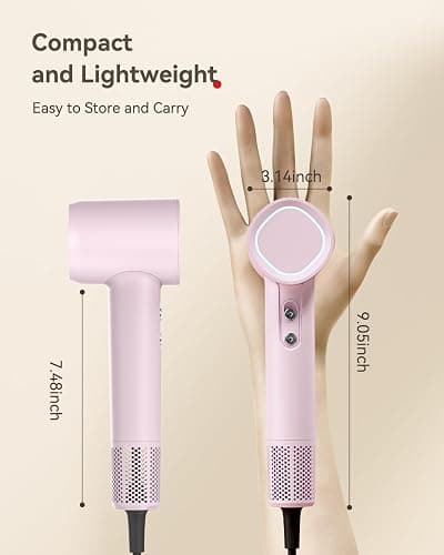Hair Dryer, 160000 RPM High-Speed Brushless Motor with 500 Million Negative Ions, Professional Ionic Blow Dryer with Magnetic Diffuser & Nozzle,Lightweight for Home Travel Salon(Pink) thumbnail 7