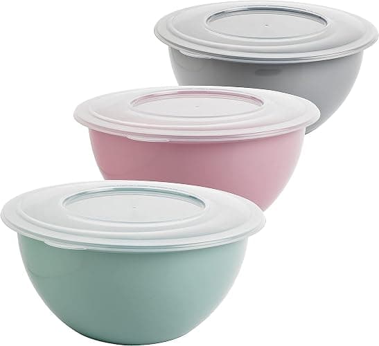 2friends Salatschüssel mit Deckel 3er Set Rührschüssel, lebensmittelechter BPA-freier Kunststoff, Schüssel Made in EU, 5L Volumen, Ø28cm Durchmesser, Hellgrau Pastellrosa Pastellgrün thumbnail 2