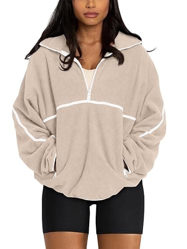 LASLULU Womens Half Zip Pullover Sweatshirt Sherpa Fleece Jacket Oversized Sweatshirts Warm Fuzzy Sweaters Pockets - Image 1