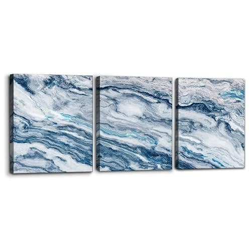 Abstract Wall Art Bedroom Wall Décor 3 Piece Blue Beach Ocean Picture Coastal Theme Nautical Sea Wave Canvas Prints on Canvas Seascape Modern Artwork for Home Living Room Office - 12"x16"x3 Panel - Image 1