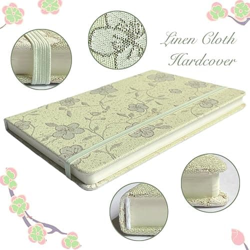 ipoul A5 Notebook, Ruled Paper, Lined Page, Hardcover, Layflat, Linen Cover, Flower Fabric, Journal for Women, Elastic Band Closure, Cute Notebooks for School, Office, Personal Writing, Green thumbnail 4