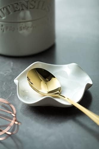 Miamolo Cute Spoon Rest for Stove Top, Ceramic Spoon Holder for Kitchen Counter, 5.3 Inches Coffee Spoon Holder Utensil Rest for Kitchen Gadget Cooking Gift Housewarming Wedding,Kitchen Decor, White thumbnail 5