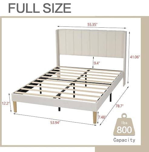 AGARTT Upholstered Platform Bed Frame Full Size with Headboard and Footboard/Wooden Slats Support/No Box Spring Needed/Easy Assembly,Beige Velvet thumbnail 2