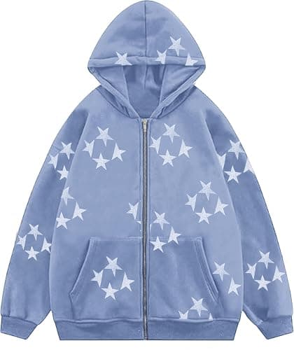 Tuislay Women Star Graphic Zip Up Hoodies Y2k for Teen Girls Oversized Streetwear E-Girl 90s Baggy Grunge Sweatshirt Jacket - Image 1