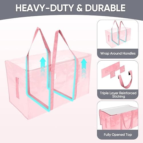 TICONN 8 Pack Extra Large Moving Bags Heavy Duty with Zippers & Carrying Handles, Durable Storage Bags Moving Boxes for Closet Organizers and Storage (8 Pack, Coral) thumbnail 4