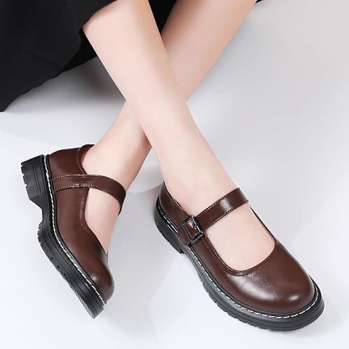 Mary Jane Shoes Women Platform Non-Slip Classics Round Toe Ankle Strap Comfort Casual Oxford Dress Work Mary Jane Flat Shoes thumbnail 2