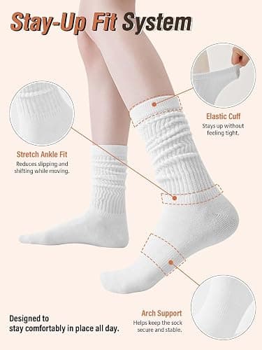 Rehelu Womens Scrunch Long Socks Retro Cute Cotton Slouchy Boot Socks Lightweight High Tube Slouch Sock for Women 3 Pairs thumbnail 4