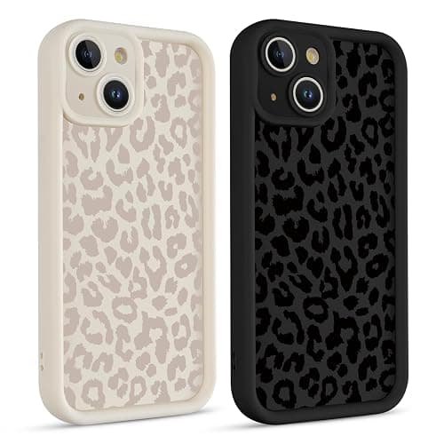 lioscre 2 Pack Cute Cheetah Print Phone Cases for iPhone 14 Case 6.1", Aesthetic Cool Leopard Pattern Design Cover Shockproof Soft Slim TPU Full Camera Lens Protective Funda for Women Girls - Image 1