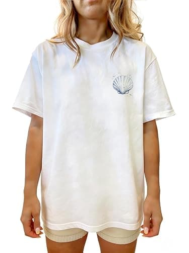 Women Teens Girl Oversized Graphic Shirts Short Sleeve Floral Baggy Tees Y2K Cute Aesthetic Summer Coastal Tops thumbnail 4