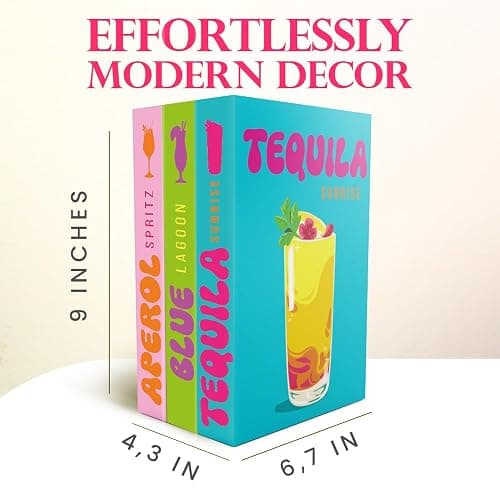 Large Decorative Books for neutral home decor aesthetic– Aesthetic Coffee Table Books for Decor – Faux Book for Decoration Photo Storage and fake book storage as a Keepsake Box – Drinks Set of 3 thumbnail 3