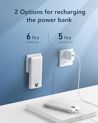 VEGER Portable Charger for iPhone Built in Cables and Wall Plug, 10000mah Slim Fast Charging USB C Power Bank, Travel Essential Battery Pack Compatible with iPhones, iPad, Samsung More Devices(White) thumbnail 5