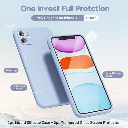 oakxco for iPhone 11 Phone Case Liquid Silicone, Thin Slim Soft Rubber TPU Plain Smooth Gel Cover for Women Girl Aesthetic, Matte Solid Protective & Shockproof Bumper Grip, Aqua Sky Baby Light Blue thumbnail 3