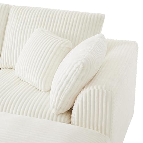 Comkei 116” Boneless Sectional Couch Modular Cloud Sofa with Ottoman for Living Room Deep Seat Corduroy Couches for Apartment Warm White thumbnail 7
