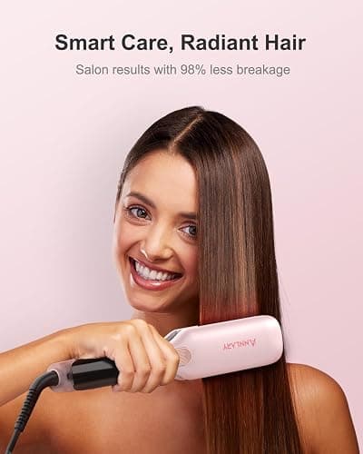 ANNLARY Hair Straightener, 1.75 Inch Flat Iron with Infrared and Ionic Technology, Titanium Plate with Ceramic Coating Dual Voltage Straightener with Heat-Resistant Silicone for All Hair Types thumbnail 5