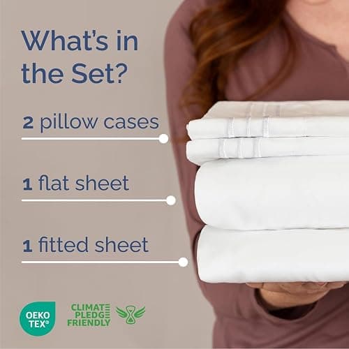 Queen Size 4 Piece Sheet Set - Comfy Breathable & Cooling Sheets - Hotel Luxury Bed Sheets for Women & Men - Deep Pockets, Easy-Fit, Extra Soft and Wrinkle Free Sheets - White Oeko-Tex Bed Sheet Set thumbnail 2
