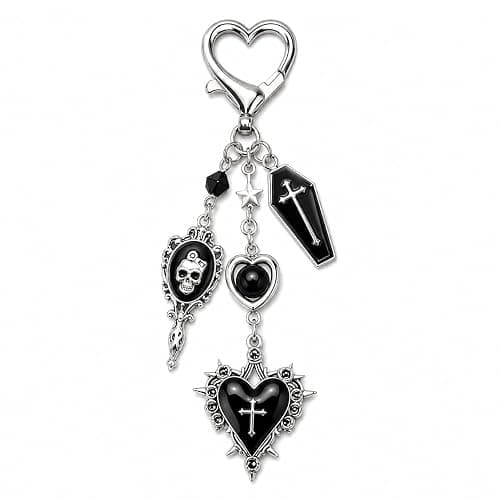 Nijianne Cute Y2K Bag Charms for Handbags Goth Keychain & Punk Emo Gothic Accessories with Skeleton, Cross Dice Horror Halloween Charm (Cross keychain) - Image 1