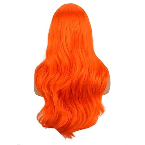 BERON Orange Long Wig for Women Girls Curly Wavy Hair Wigs 24" Halloween Cosplay Party Heat Resistant Synthetic Fiber Wigs thumbnail 4