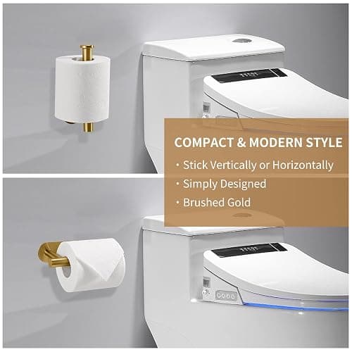 LAYUKI Toilet Paper Holder,Gold,Wall Mount, Upgraded Adhesive Toilet Roll Holder,no Drilling,Bathroom/Rv/Washroom,SUS 304 Stainless Steel,Rustproof (Gold, 1 Piece) thumbnail 4