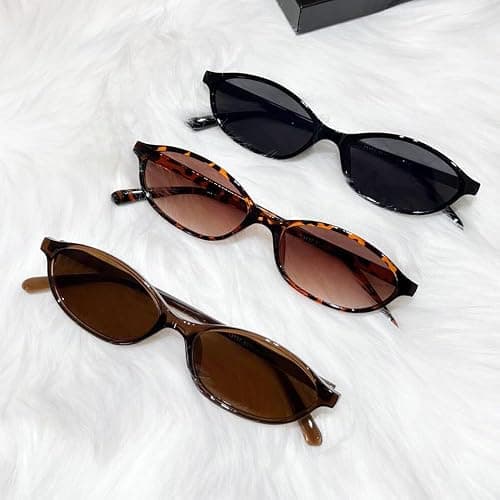KUGUAOK Retro Oval Sunglasses for Women 90s Design Small Cat Eye Sun Glasses UV Protection Y2k Trendy Narrow Shades thumbnail 2