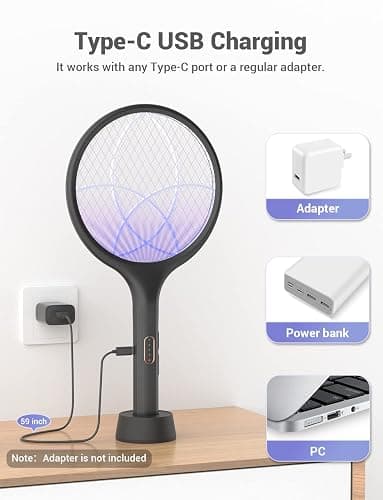 YISSVIC Electric Fly Swatter 4000V Bug Zapper Racket Dual Modes Mosquito Killer with Purple Mosquito Light Rechargeable for Indoor Home Office Backyard Patio Camping (Black-1 Pack) thumbnail 6