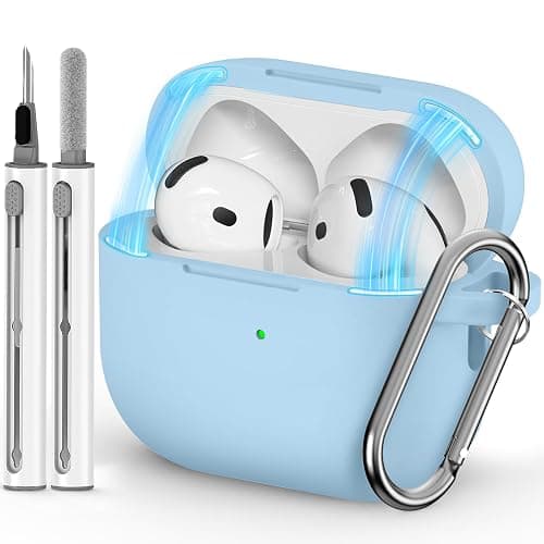 Ljusmicker for AirPods 4 Case 2024 with Cleaner Kit,Soft Silicone Protective Cover for Apple AirPods 4th Generation Cases for Women Men,for AirPod 4 Case Accessories with Keychain-Magnetic Sky Blue - Image 1