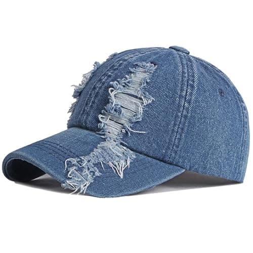 Vintage Washed Denim Distressed Dad Hats Adjustable Baseball Caps for Men Women - Image 1