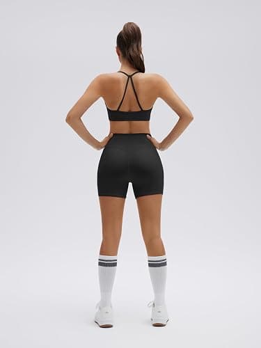 SUUKSESS Women 2 Piece Workout Sets Padded Halter Sports Bras High Waisted Biker Shorts with Pockets thumbnail 6