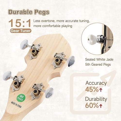 5 String Banjo, Mulucky Full Size with 24 Brackets Banjo, Open Back, Maple Banjos with Remo Head, Geared 5th Tuner, Gift Package with Beginner Kit - MB1101 thumbnail 5