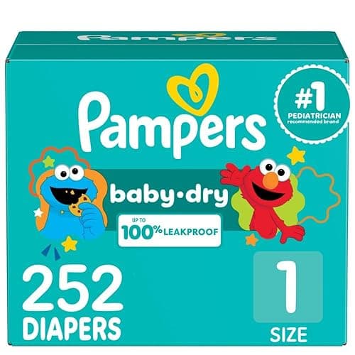 Pampers Diapers - Baby Dry - Size 1, 252 Count, Absorbent Disposable Infant Diaper (Packaging May Vary) - Size 1 - 252