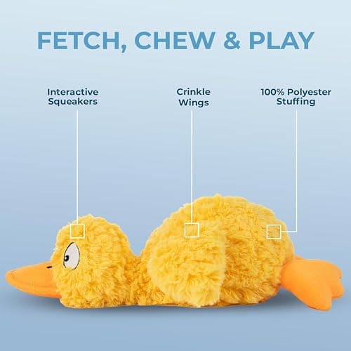 Best Pet Supplies Interactive Squeaky Dog Chew Toy, Ideal Dog Toys for Chewers, Small, Medium & Large Dogs, and Fetch Lovers - Ducky Doodle (Yellow), Small thumbnail 3
