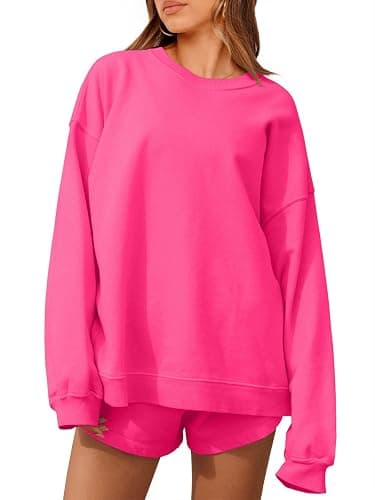 Tankaneo Womens Oversized 2 Piece Outfits Sweatsuit Casual Long Sleeve Crewneck Sweatshirts Sweat Shorts Fall Lounge Sets - Image 1