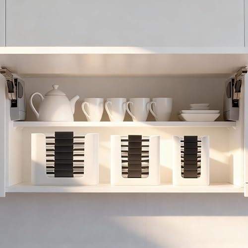 Food Storage Container Lid Organizer for Rubbermaid Brilliances nap-on lids | Food Container Lid Organizer for Kitchen Cabinet (3-Piece) - Holds 24 Lids for 4.7 & 3.2 Cup,1.3 Cup,0.5 Cup (White) thumbnail 6