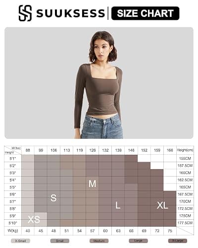 SUUKSESS Women Square Neck Long Sleeve Tops Double Lined Going Out T Shirts thumbnail 2