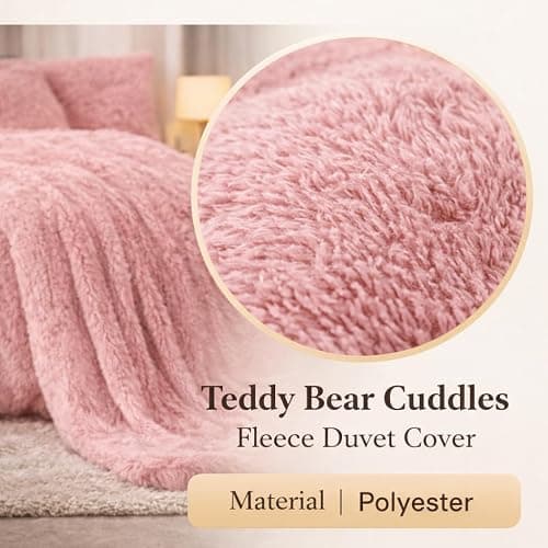 PARADISE STAR Teddy Bear Cuddles Fleece Duvet Cover Set – Alaska Luxury Faux Fur Bedding with Matching Pillowcases, Super Soft Warm Plush Winter Quilt Cover Bed (Blush, Double) thumbnail 2