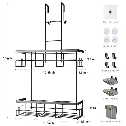Aitatty Over the Door Shower Caddy Hanging: Black Rustproof Shower Organizer over the Door - No Drilling Bathroom Rack for Inside thumbnail 2