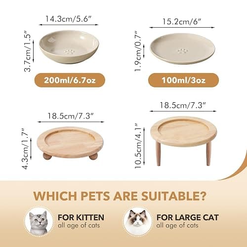 Havniva Cat Bowls Elevated 5.6” Ceramic Cat Bowl with Stand Whisker Friendly Shallow Cat Dishes, Cat Food & Water Bowl Set with Two Heights Options, Anti-Slip Raised Cat Food Bowl for Kitten thumbnail 2