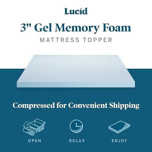 LUCID Mattress Topper, Twin XL, 3 Inch, Memory Foam - Gel Infused Mattress Topper - CertiPUR Certified - Twin XL - 3 Inch - Topper Only thumbnail 2