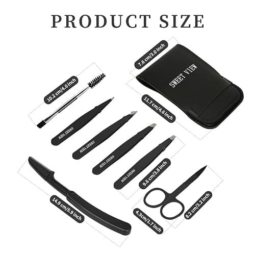SWEET VIEW 7pcs Eyebrow Tweezers Set, Stainless Steel Tweezers for Women and Man, Precision Plucker Tweezers for Facial Hair, Chin, Eyebrow, Splinter and Ingrown Hair Removal thumbnail 2