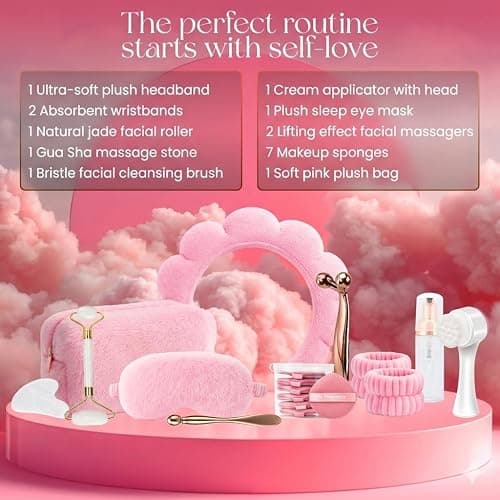 Skincare tools set, cute skin care tool for teens, facial accesories for skincare, clean girl aesthetic gifts, teen skin care kit, pink selfcare item, face cleaning kit, face washing kit for teen girl thumbnail 2