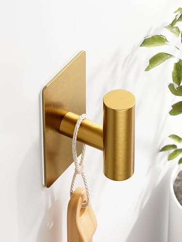 GWAAZXGZ Towel Hooks for Bathrooms – 2 Pack, Brushed Gold Finish, T-Shaped Stainless Steel Adhesive Wall Hooks for Robes & Towels in Kitchen, Shower, or Closet thumbnail 5