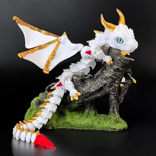 11.8 Inch 3D Printed White Dragon with Wings Collectible Figurine for Home Office Executive Desk Decor thumbnail 5