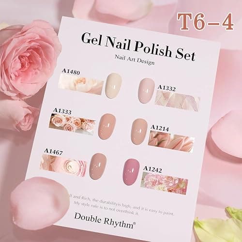 Double Rhythm 6 Pcs 15 ML Gel Polish Set Same Color Same Bottle Soak Off Gel Polish Kit Nail Art Manicure Salon DIY at Home for Women (Light Beige Nude Pink Neutral Rose-T6-4) thumbnail 4