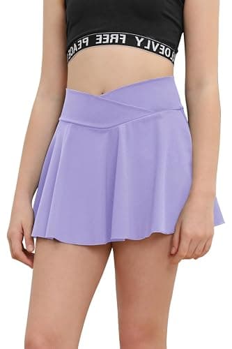 rrhss Gilrs Pleated Tennis Skirt with Pockets Kids V Crossover High Waisted Golf Skorts with Lining Shorts - Image 1