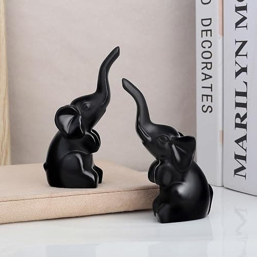 DUQGUHO Mini Black Elephant Gifts for Women, Modern Style Small Animal Statue, 2PCS Elephant Decor for Desk Shelves 3.5Inch thumbnail 6