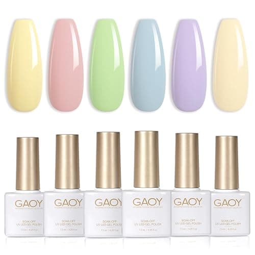 GAOY Pastel Pink Blue Gel Nail Polish Set, 6 Colors Green Yellow Nude Spring Soak Off UV Light Cure Gel Polish Kit for Salon and Nail Art DIY at Home - Image 1