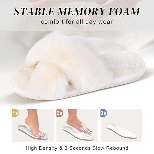 Parlovable Women's Fuzzy Slippers Comfy Cross Band House Shoes Memory Foam Open Toe Indoor Gifts for Ladies thumbnail 3