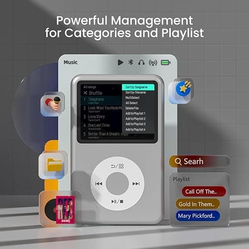 Mp3 Player with Bluetooth Y1 Portable Music Digital Players Supports Playlist Audiobook Video Nice Gadget for Kids Silver thumbnail 2