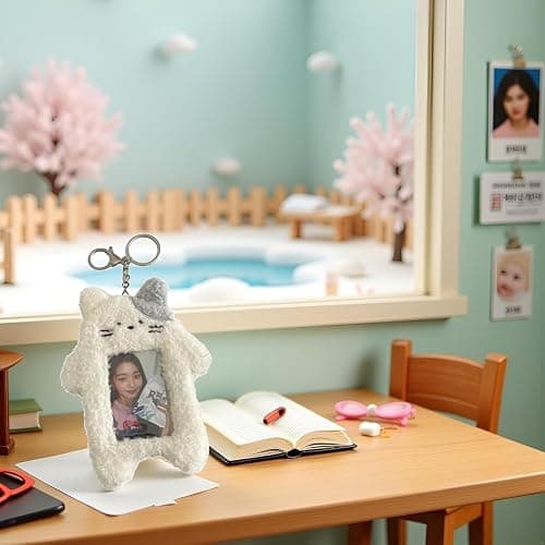 aoukoslt Plush White Rabbit Photocard Holder with Keychain- Cute Cartoon Plush Photocard Holder- ID Card Cover Protective Case Card Rabbit Identification Badges Supplies thumbnail 2